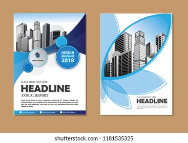 Brochure template layout, cover design annual report, magazine, flyer or booklet in A4 with blue geometric shapes on polygonal background