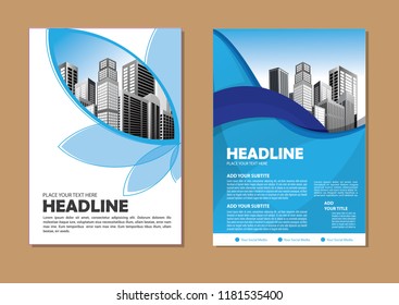 Brochure template layout, cover design annual report, magazine, flyer or booklet in A4 with blue geometric shapes on polygonal background