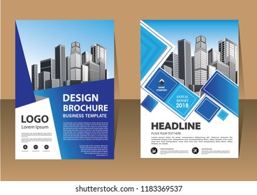 Brochure template layout, cover design annual report, magazine, flyer or booklet in A4 with blue geometric shapes on polygonal background