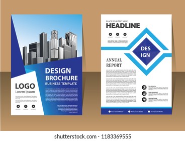 Brochure template layout, cover design annual report, magazine, flyer or booklet in A4 with blue geometric shapes on polygonal background