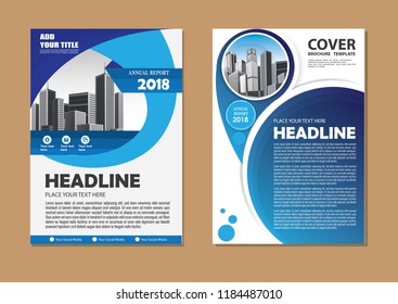 Brochure template layout, cover design annual report, magazine, flyer or booklet in A4 with blue geometric shapes on polygonal background