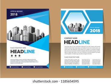Brochure template layout, cover design annual report, magazine, flyer or booklet in A4 with blue geometric shapes on polygonal background