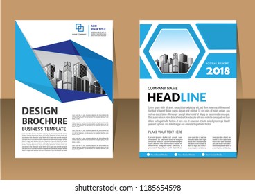Brochure template layout, cover design annual report, magazine, flyer or booklet in A4 with blue geometric shapes on polygonal background