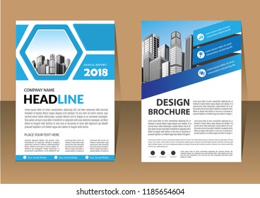 Brochure template layout, cover design annual report, magazine, flyer or booklet in A4 with blue geometric shapes on polygonal background