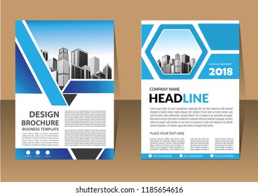 Brochure template layout, cover design annual report, magazine, flyer or booklet in A4 with blue geometric shapes on polygonal background