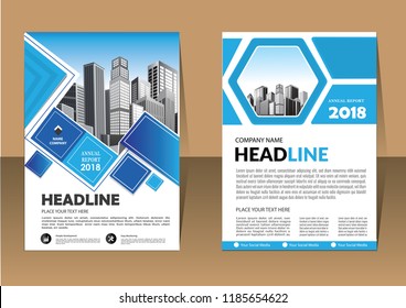 Brochure template layout, cover design annual report, magazine, flyer or booklet in A4 with blue geometric shapes on polygonal background