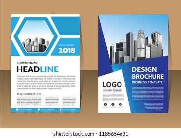 Brochure template layout, cover design annual report, magazine, flyer or booklet in A4 with blue geometric shapes on polygonal background