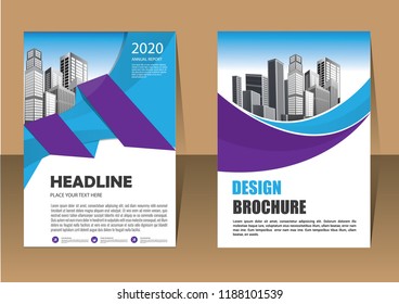 Brochure template layout, cover design annual report, magazine, flyer or booklet in A4 with blue geometric shapes on polygonal background
