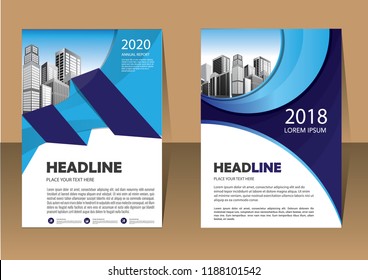 Brochure template layout, cover design annual report, magazine, flyer or booklet in A4 with blue geometric shapes on polygonal background