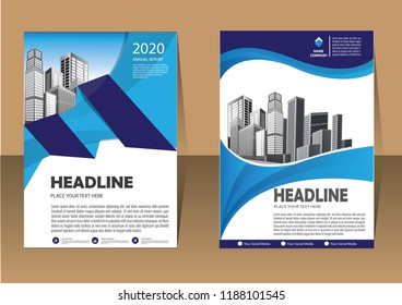 Brochure template layout, cover design annual report, magazine, flyer or booklet in A4 with blue geometric shapes on polygonal background