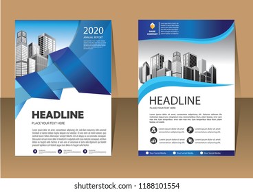 Brochure template layout, cover design annual report, magazine, flyer or booklet in A4 with blue geometric shapes on polygonal background
