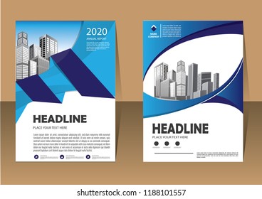 Brochure template layout, cover design annual report, magazine, flyer or booklet in A4 with blue geometric shapes on polygonal background