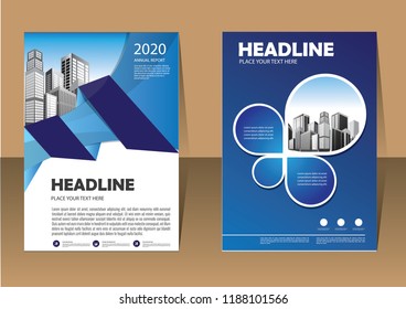 Brochure template layout, cover design annual report, magazine, flyer or booklet in A4 with blue geometric shapes on polygonal background