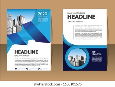 Brochure template layout, cover design annual report, magazine, flyer or booklet in A4 with blue geometric shapes on polygonal background
