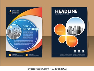 Brochure template layout, cover design annual report, magazine, flyer or booklet in A4 with blue geometric shapes on polygonal background