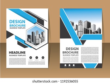 Brochure template layout, cover design annual report, magazine, flyer or booklet in A4 with blue geometric shapes on polygonal background