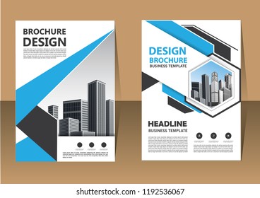 Gestaltung der Broschüren, Bericht über die Gestaltung der Cover-Design-Inhalte, Zeitschrift, Flyer oder Broschüre in A4 mit blauen geometrischen Formen auf mehrfarbigem Hintergrund