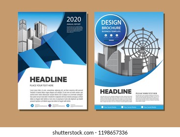 Brochure template layout, cover design annual report, magazine, flyer or booklet in A4 with blue geometric shapes on polygonal background