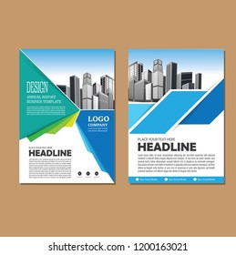 Brochure template layout, cover design annual report, magazine, flyer or booklet in A4 with blue geometric shapes on polygonal background