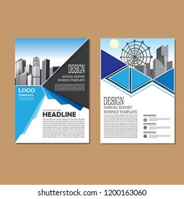 Brochure template layout, cover design annual report, magazine, flyer or booklet in A4 with blue geometric shapes on polygonal background