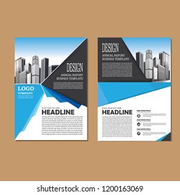 Brochure template layout, cover design annual report, magazine, flyer or booklet in A4 with blue geometric shapes on polygonal background