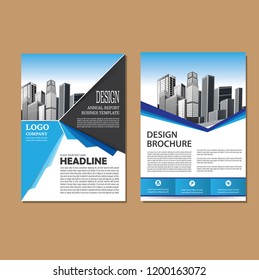 Brochure template layout, cover design annual report, magazine, flyer or booklet in A4 with blue geometric shapes on polygonal background
