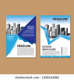Brochure template layout, cover design annual report, magazine, flyer or booklet in A4 with blue geometric shapes on polygonal background