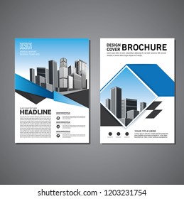 Brochure template layout, cover design annual report, magazine, flyer or booklet in A4 with blue geometric shapes on polygonal background