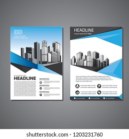 Brochure template layout, cover design annual report, magazine, flyer or booklet in A4 with blue geometric shapes on polygonal background