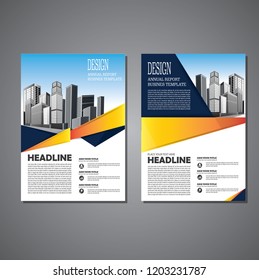 Brochure template layout, cover design annual report, magazine, flyer or booklet in A4 with blue geometric shapes on polygonal background