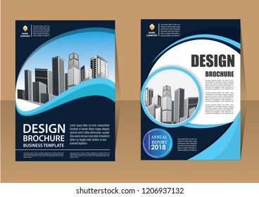 Brochure template layout, cover design annual report, magazine, flyer or booklet in A4 with blue geometric shapes on polygonal background