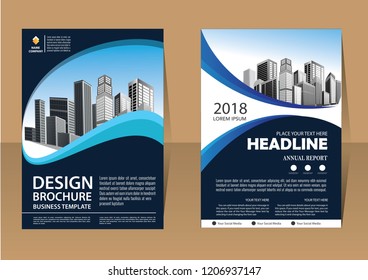 Brochure template layout, cover design annual report, magazine, flyer or booklet in A4 with blue geometric shapes on polygonal background