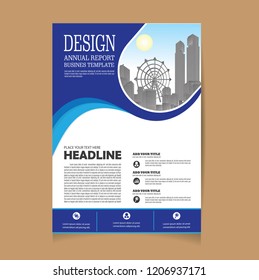 Brochure template layout, cover design annual report, magazine, flyer or booklet in A4 with blue geometric shapes on polygonal background