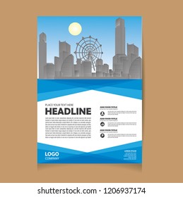 Brochure template layout, cover design annual report, magazine, flyer or booklet in A4 with blue geometric shapes on polygonal background