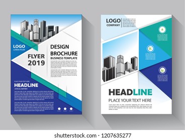 Brochure template layout, cover design annual report, magazine, flyer or booklet in A4 with blue geometric shapes on polygonal background