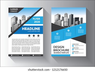 Brochure template layout, cover design annual report, magazine, flyer or booklet in A4 with blue geometric shapes on polygonal background