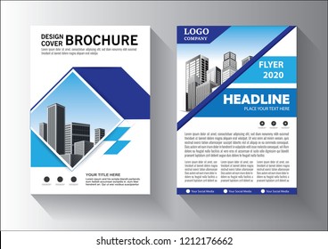 Brochure template layout, cover design annual report, magazine, flyer or booklet in A4 with blue geometric shapes on polygonal background