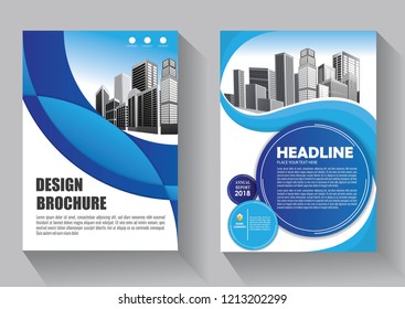 Brochure template layout, cover design annual report, magazine, flyer or booklet in A4 with blue geometric shapes on polygonal background