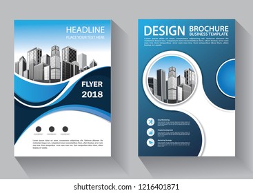 Brochure template layout, cover design annual report, magazine, flyer or booklet in A4 with blue geometric shapes on polygonal background