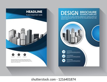 Brochure template layout, cover design annual report, magazine, flyer or booklet in A4 with blue geometric shapes on polygonal background