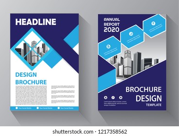 Brochure template layout, cover design annual report, magazine, flyer or booklet in A4 with blue geometric shapes on polygonal background
