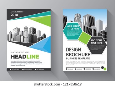 Brochure template layout, cover design annual report, magazine, flyer or booklet in A4 with blue geometric shapes on polygonal background
