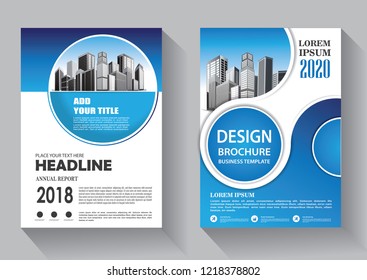 Brochure template layout, cover design annual report, magazine, flyer or booklet in A4 with blue geometric shapes on polygonal background
