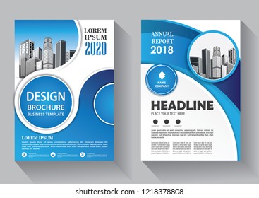 Brochure template layout, cover design annual report, magazine, flyer or booklet in A4 with blue geometric shapes on polygonal background