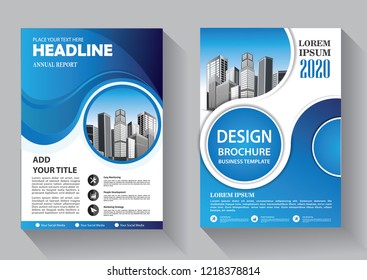 Brochure template layout, cover design annual report, magazine, flyer or booklet in A4 with blue geometric shapes on polygonal background