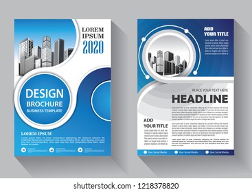 Brochure template layout, cover design annual report, magazine, flyer or booklet in A4 with blue geometric shapes on polygonal background