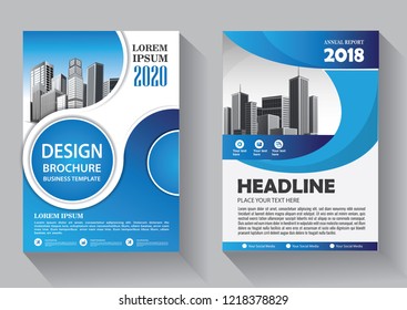 Brochure template layout, cover design annual report, magazine, flyer or booklet in A4 with blue geometric shapes on polygonal background