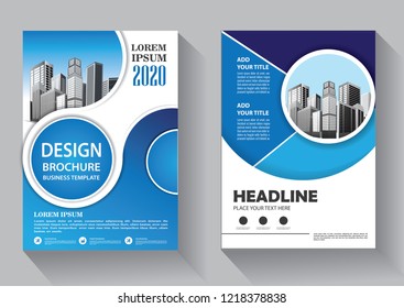 Brochure template layout, cover design annual report, magazine, flyer or booklet in A4 with blue geometric shapes on polygonal background