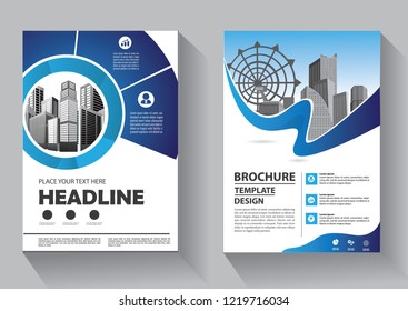 Brochure template layout, cover design annual report, magazine, flyer or booklet in A4 with blue geometric shapes on polygonal background