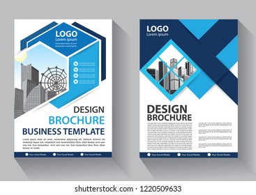 Brochure template layout, cover design annual report, magazine, flyer or booklet in A4 with blue geometric shapes on polygonal background